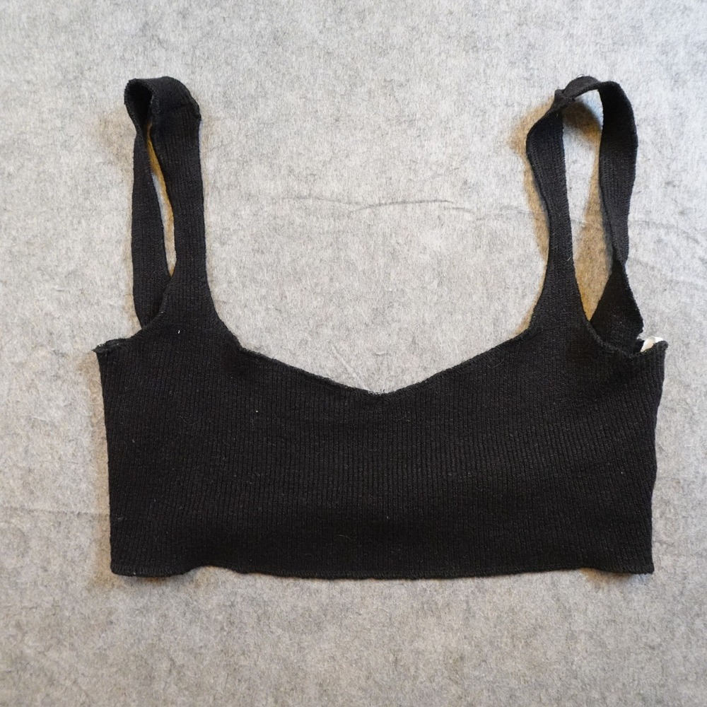 Are‎ You Am I Bralette Top Womens Medium Black Ribbed Knit Wool Blend Cropped